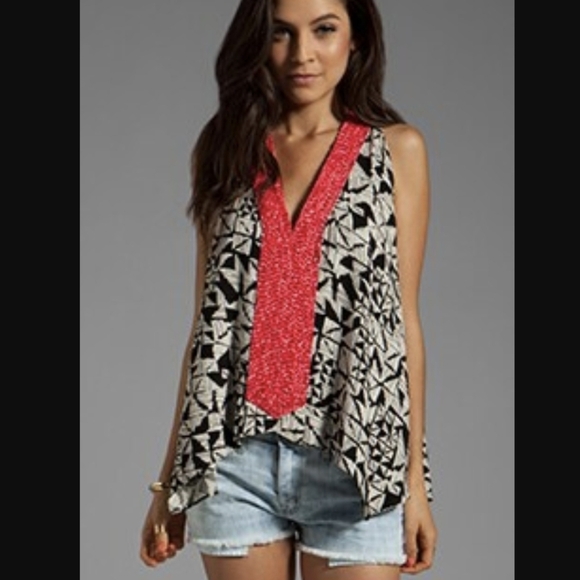 T-Bags Los Angeles Coral Beaded Embellished Trapeze Tank Asymmetrical Hem Small - Picture 1 of 11